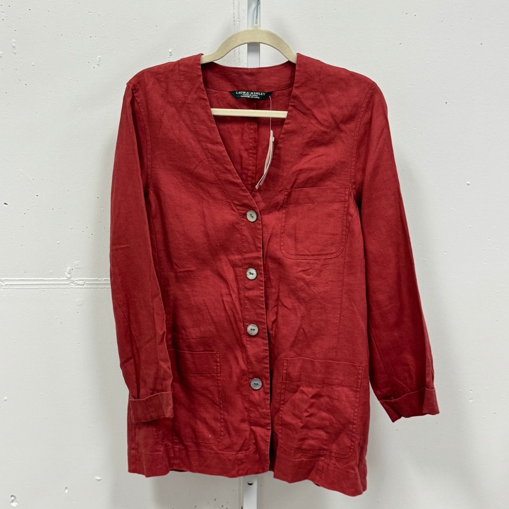 NWT Laura Ashley Terracotta Red 100% Linen Button Front Jacket Blazer Women's 10
